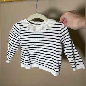 Jacadi ecru and navy striped sweater with collar. 12 month.